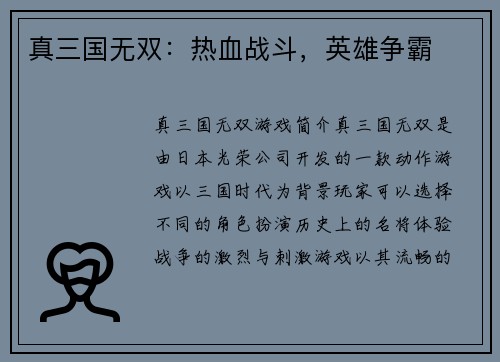 真三国无双：热血战斗，英雄争霸