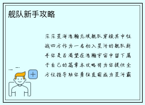 舰队新手攻略